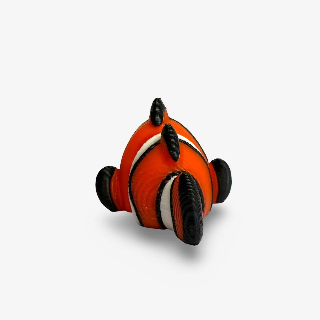 Mini 3D drukāta lokana klaunzivs – oranža dekoratīva figūriņa