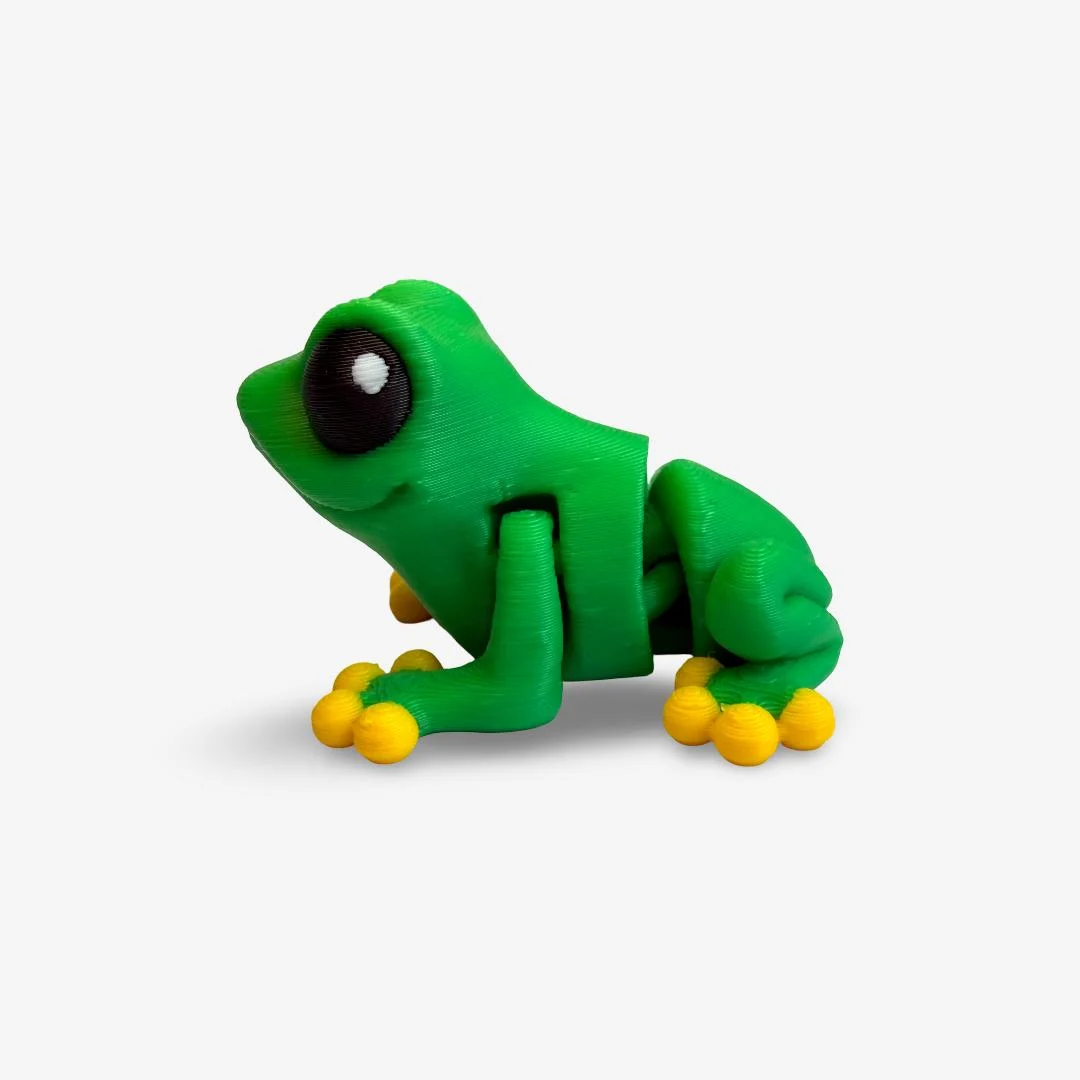 3D drukāta kustīga vardīte – zaļa ar dzeltenām ķepiņām
