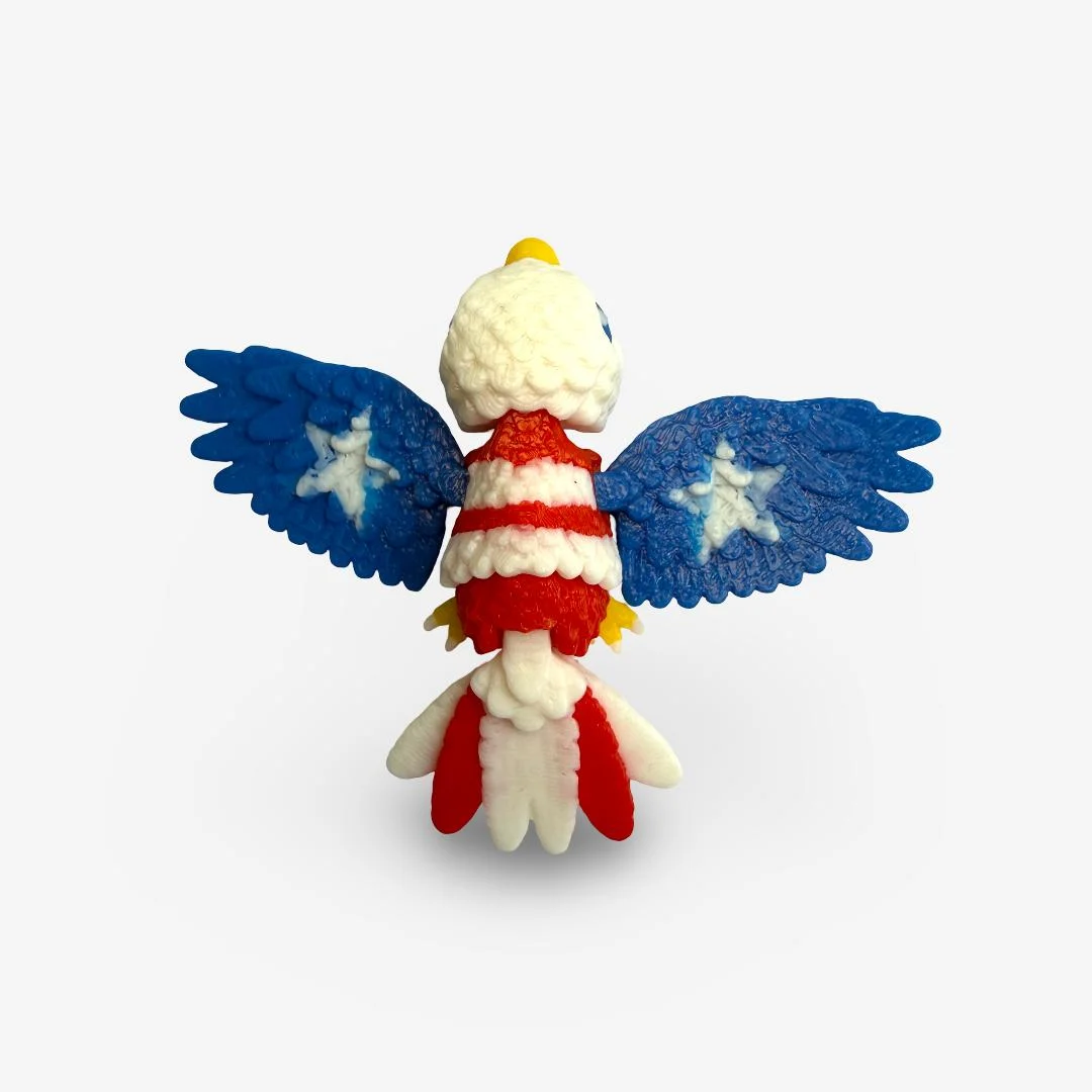 3D drukāts kustīgs Amerikas ērglis – sarkanbalts ar ziliem spārniem