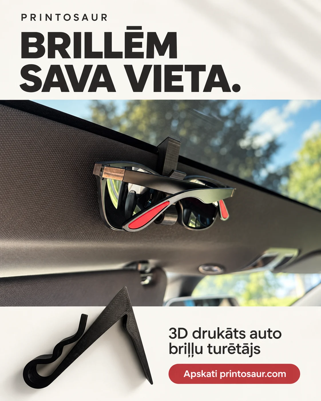 3D drukāts auto briļļu turētājs Tesla Model S (2016-2021)
